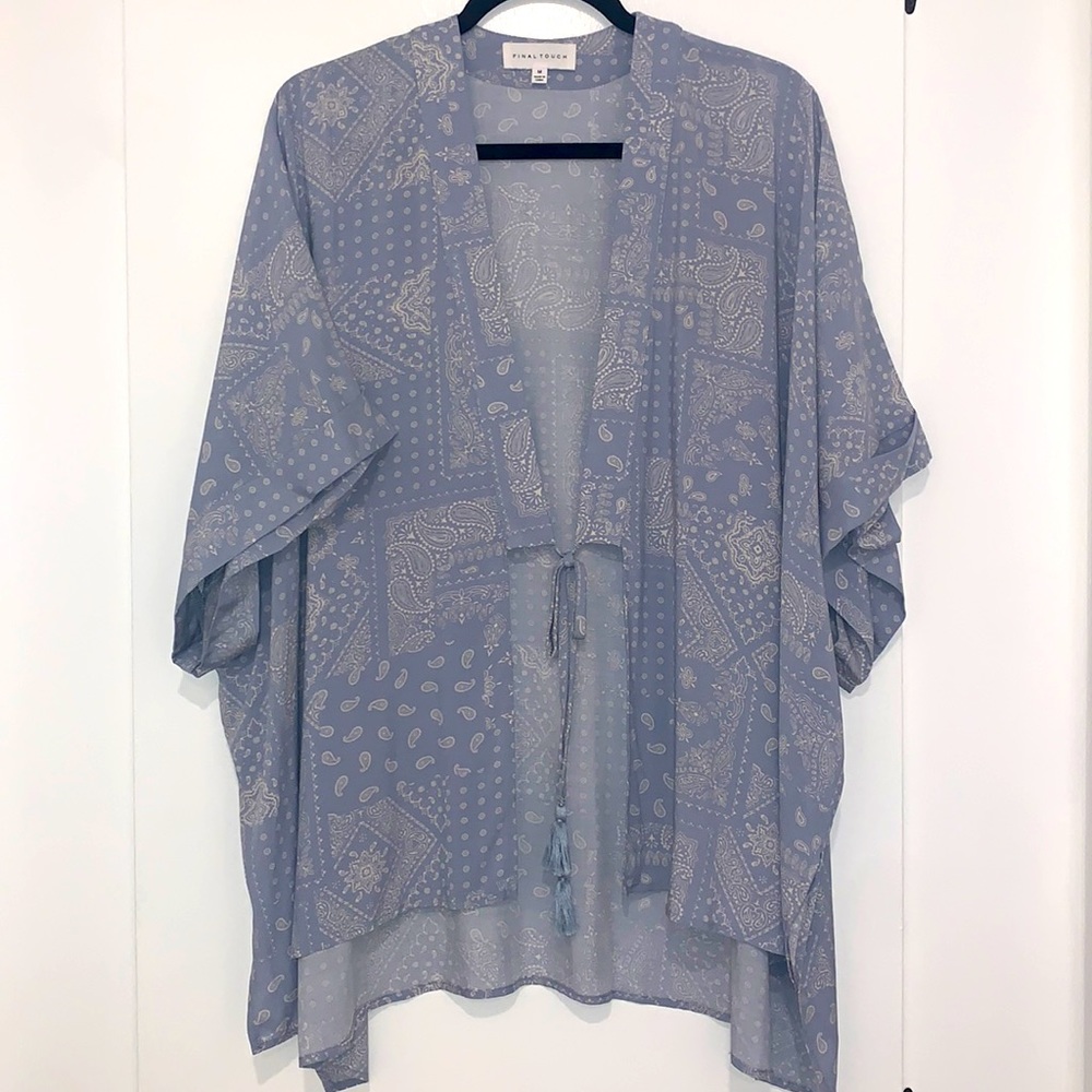NWOT Final Touch Kimono Coverup Blue & Ivory Print Medium